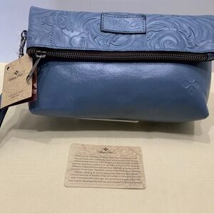 NWT Patricia Nash VALERIE Leather Fold-Over Wristlet Clutch Safflower Blue